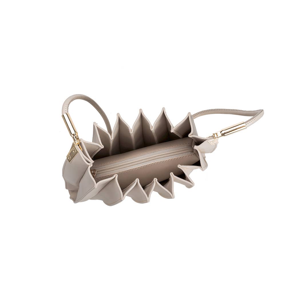 Carrie Bone Pleated Vegan Leather Shoulder Bag