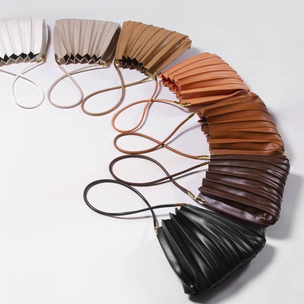Carrie Bone Pleated Vegan Leather Shoulder Bag