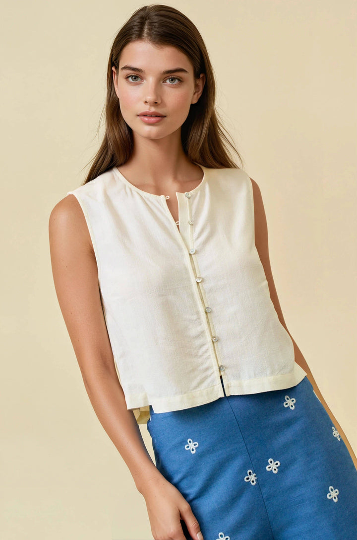 Linen Blend Button Front Tank Top