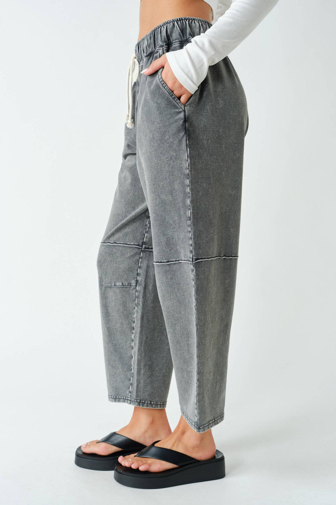 Cotton Blend Mineral Wash Straight Leg Pants