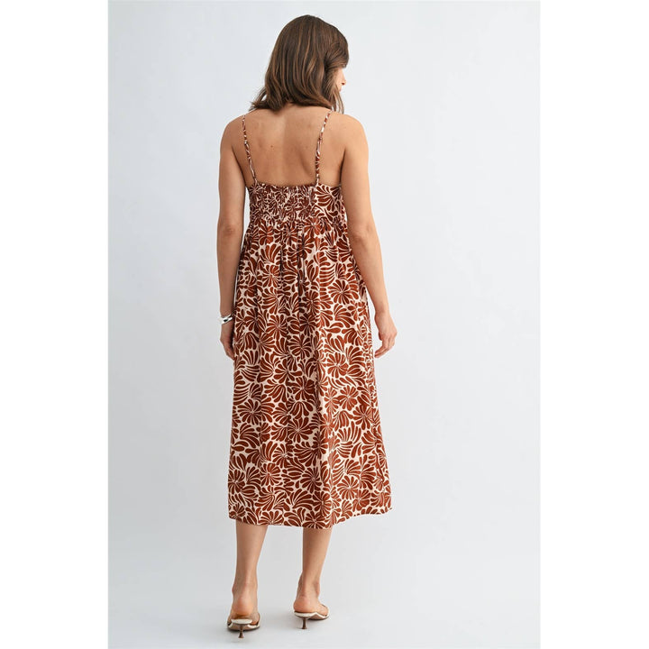 Flower Print Smocked Back Midi Dress in Orange