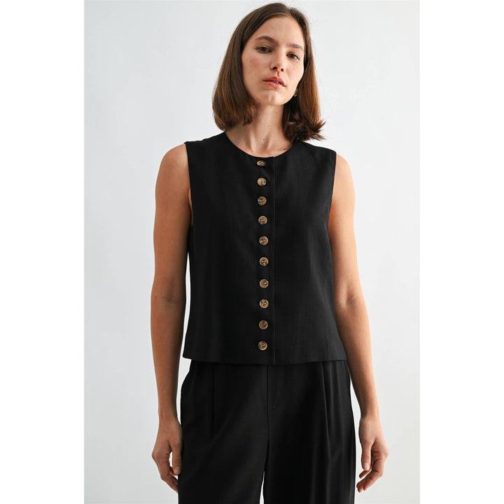 Crew Neck Crop Vest in Black