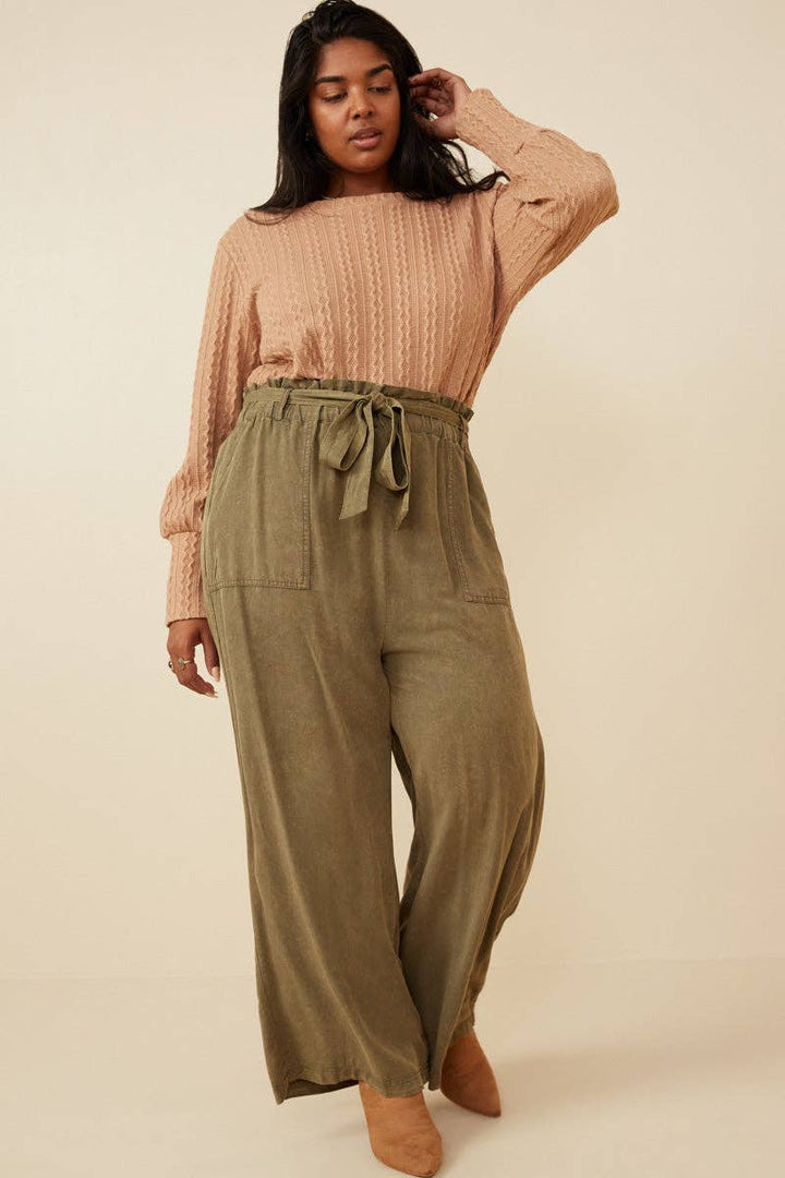 Womens Garment Dyed Tencel Wide Leg Pant