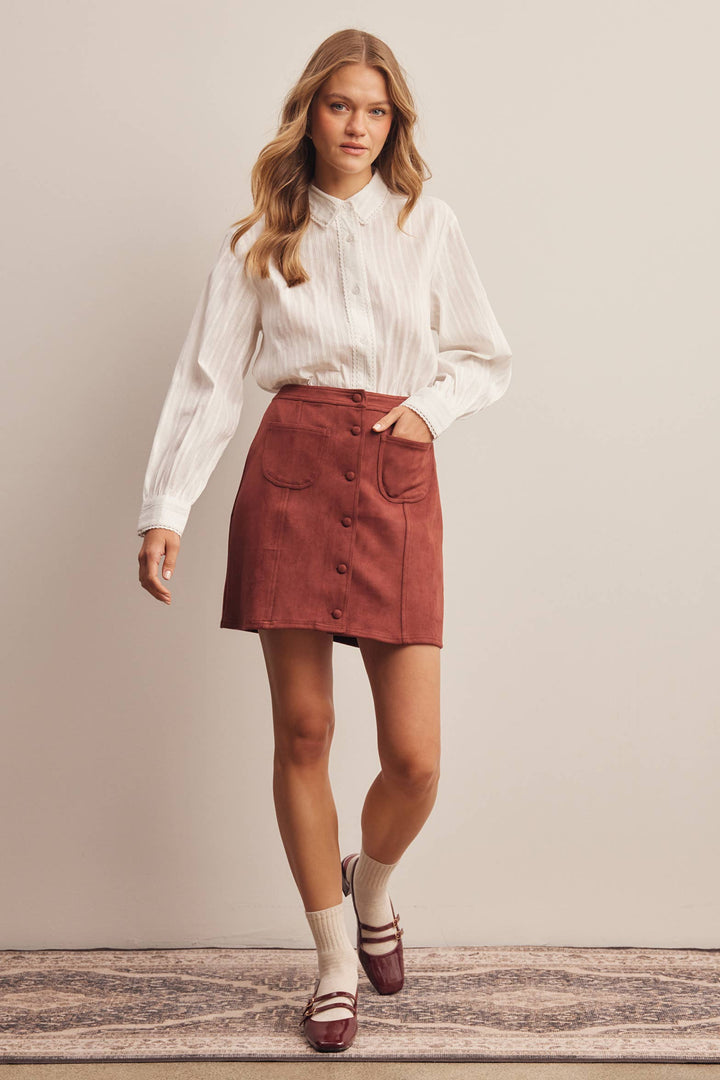 Stretch Suede Button Front Mini Skirt FSK0022