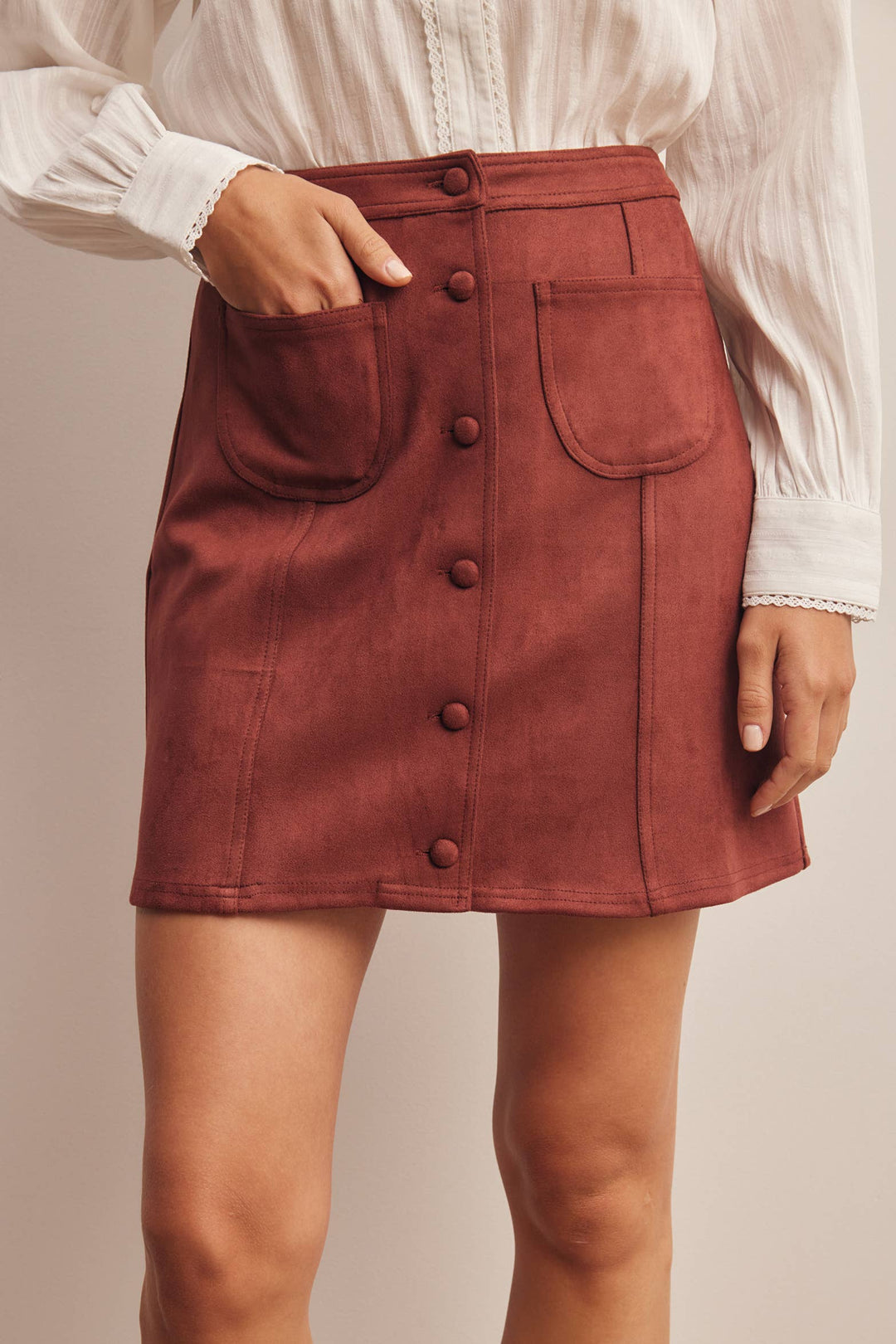 Stretch Suede Button Front Mini Skirt FSK0022