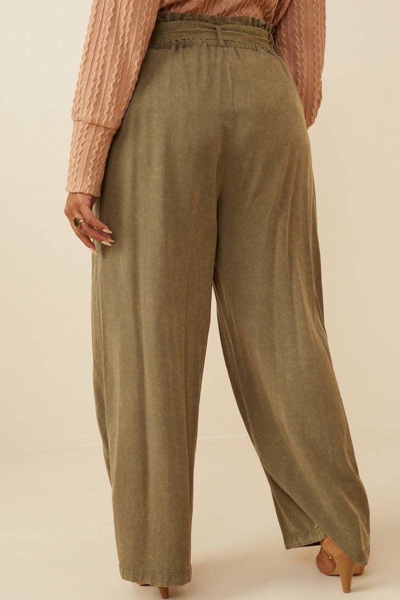 Womens Garment Dyed Tencel Wide Leg Pant