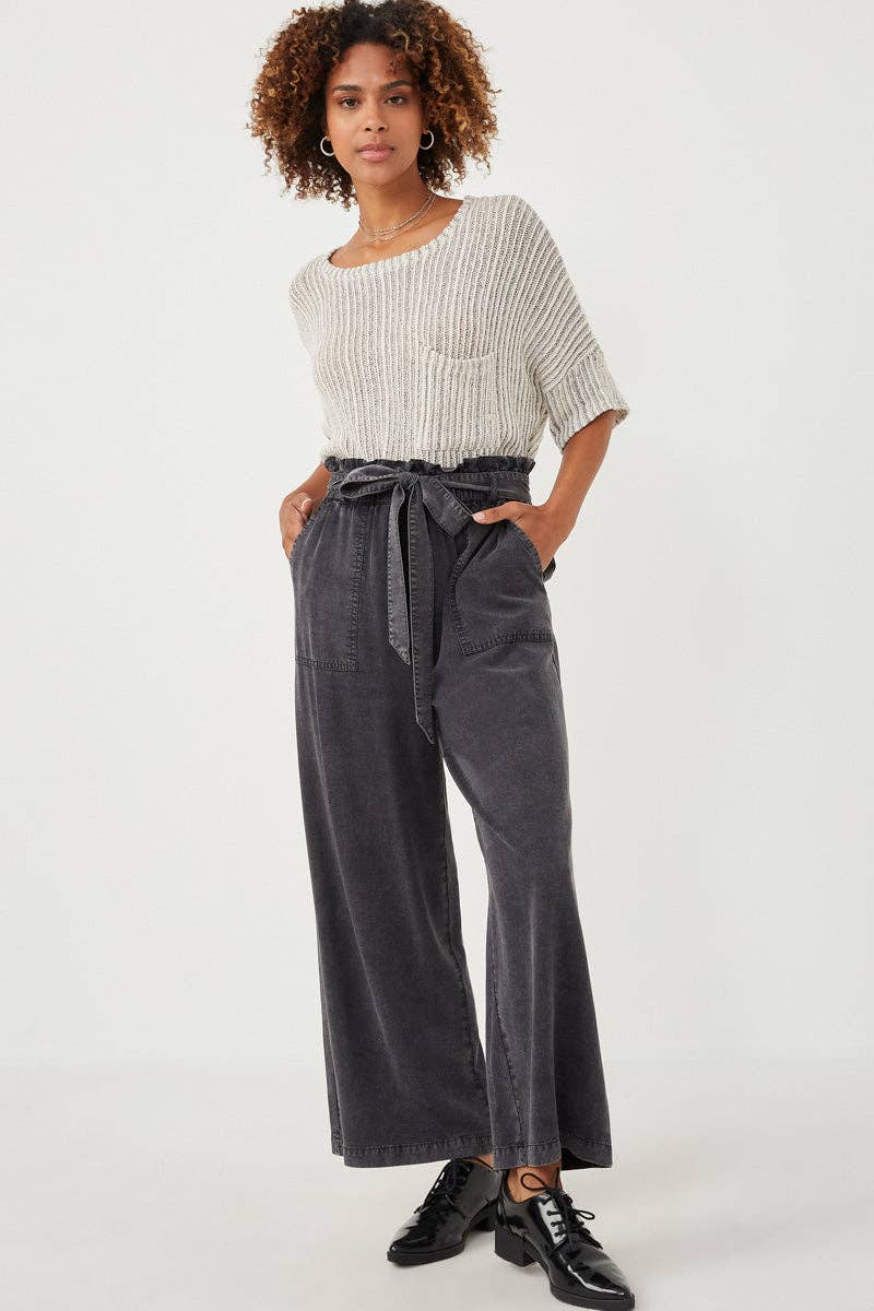 Womens Garment Dyed Tencel Wide Leg Pant