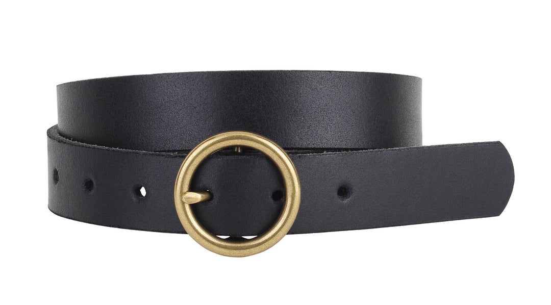 Suede &amp; Genuine Leather Belt with Round Brass Buckle