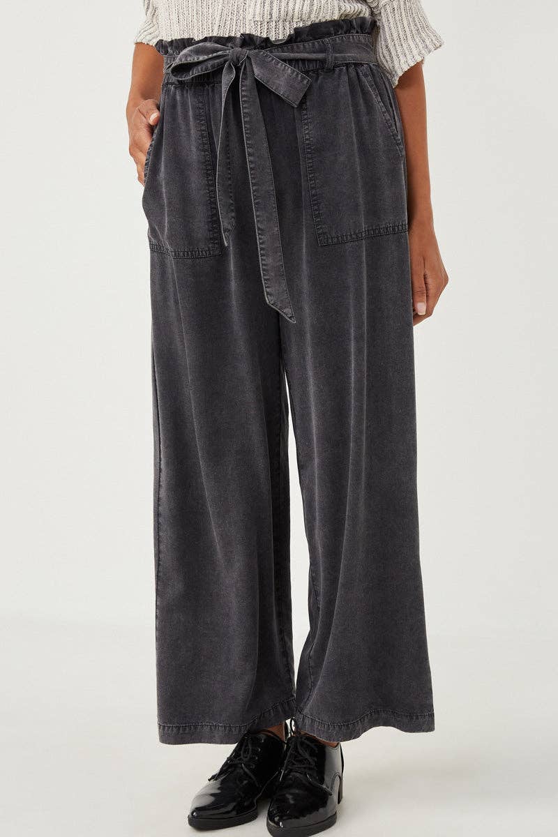 Womens Garment Dyed Tencel Wide Leg Pant