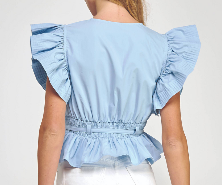 Flutter Sleeve Peplum Poplin Top