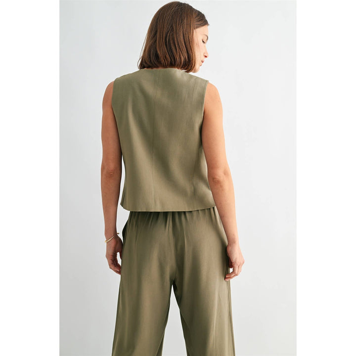 Crew Neck Vest Top in Light Olive Green
