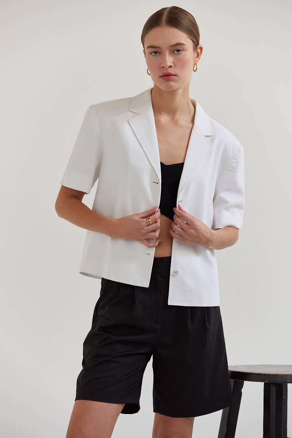 Bessie Short Sleeve Linen Blazer in White