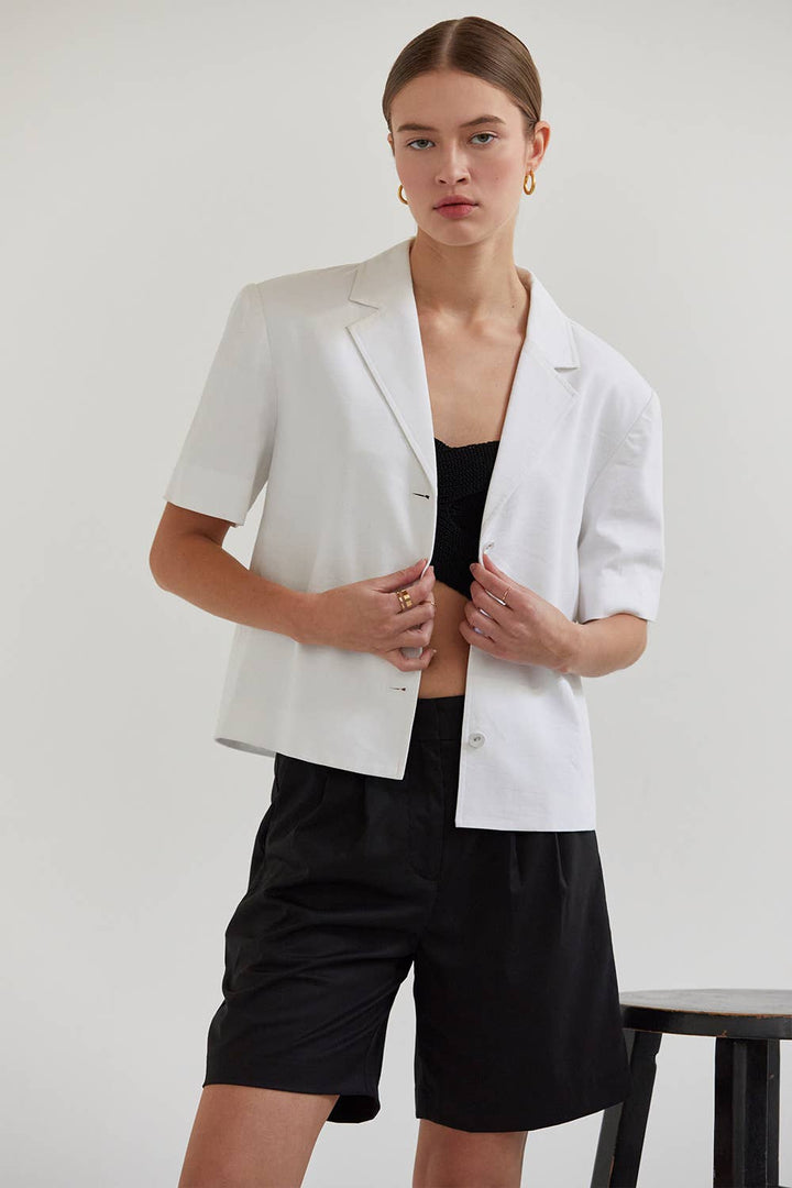 Bessie Short Sleeve Linen Blazer in White