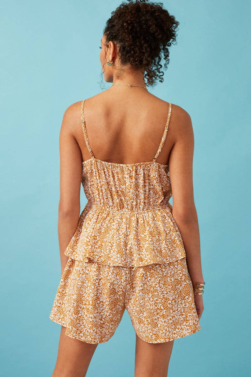 Womens Floral Paisley Buttoned Wide Leg Romper