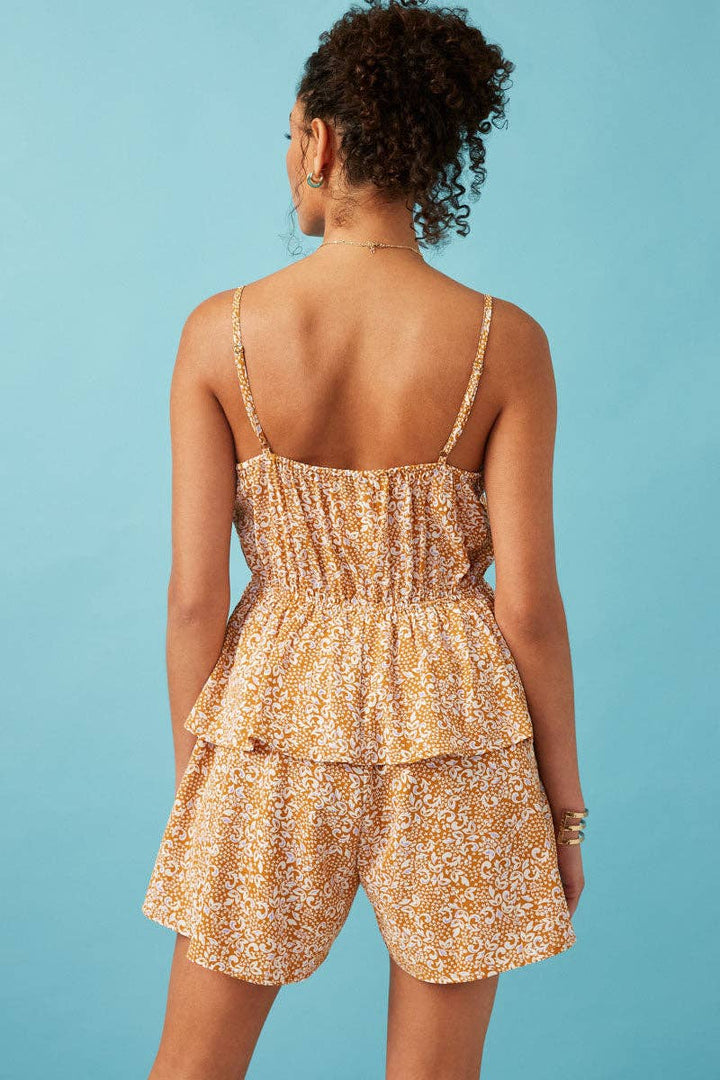 Womens Floral Paisley Buttoned Wide Leg Romper