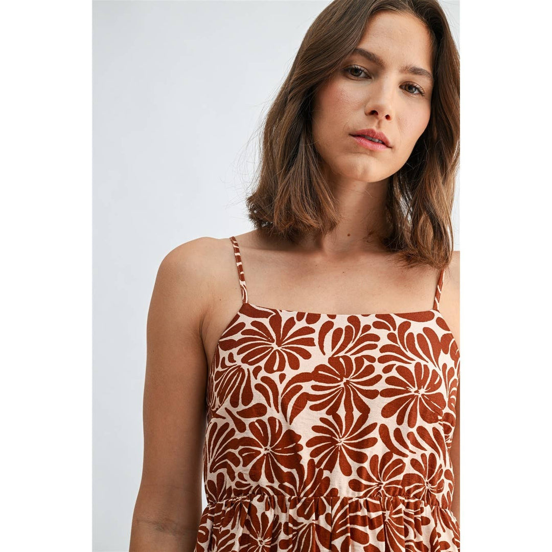 Flower Print Smocked Back Midi Dress in Orange