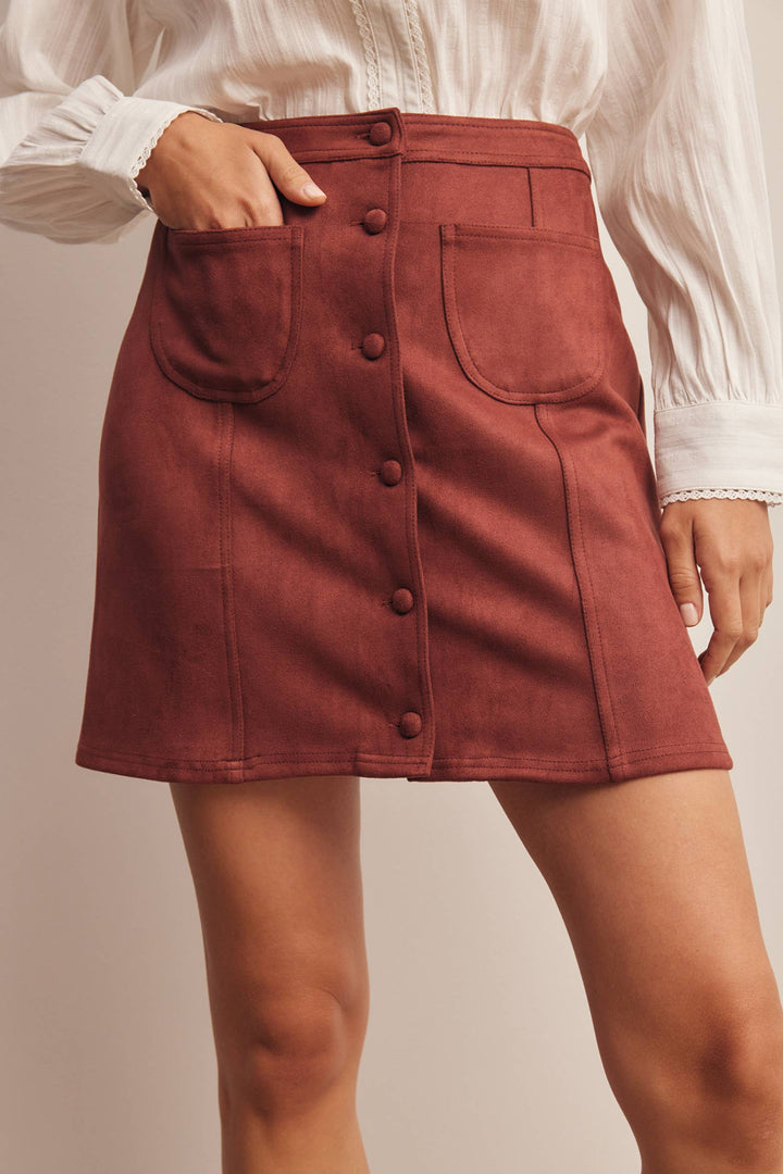 Stretch Suede Button Front Mini Skirt FSK0022