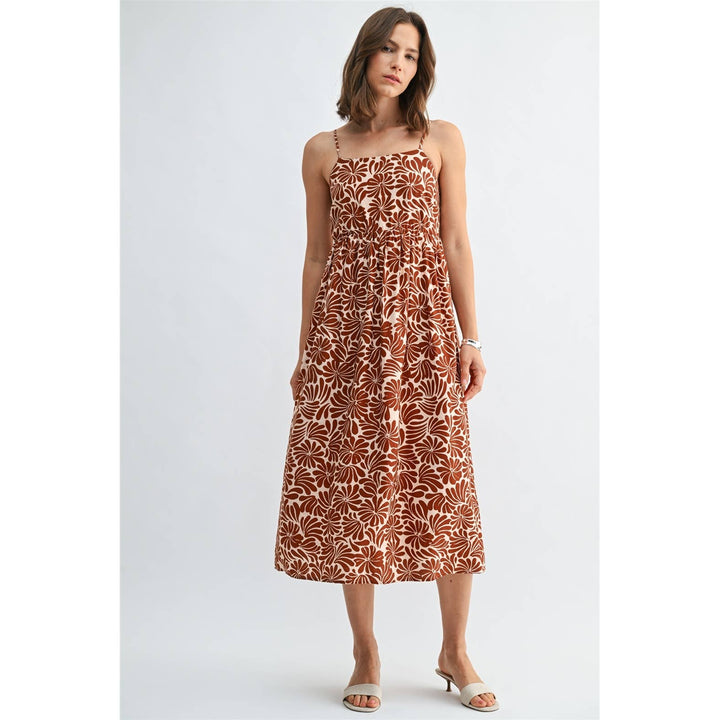 Flower Print Smocked Back Midi Dress in Orange