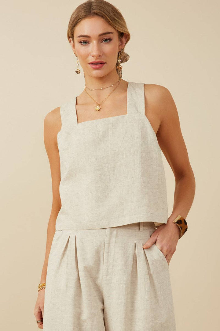 Womens Textured Linen Look Cross Over Tank