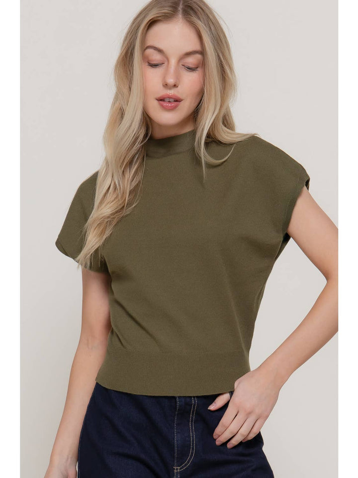 Cap Sleeve Mock Neck Sweater Top