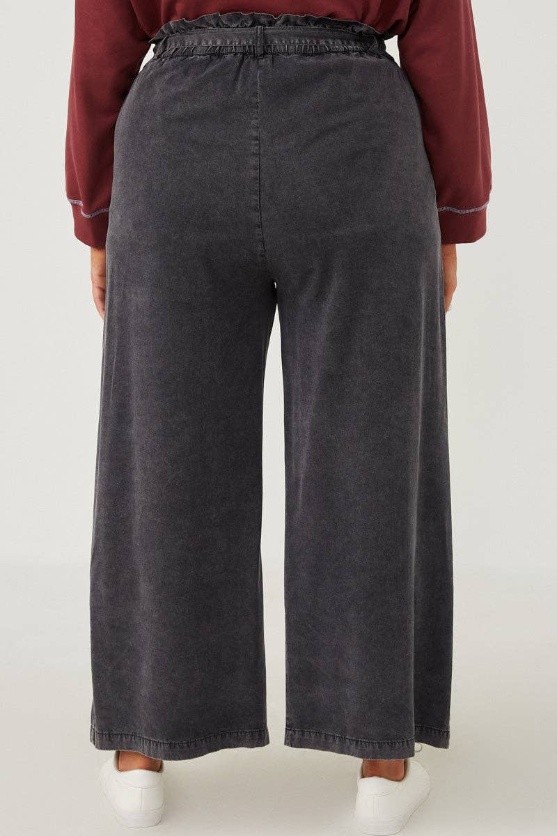 Womens Garment Dyed Tencel Wide Leg Pant