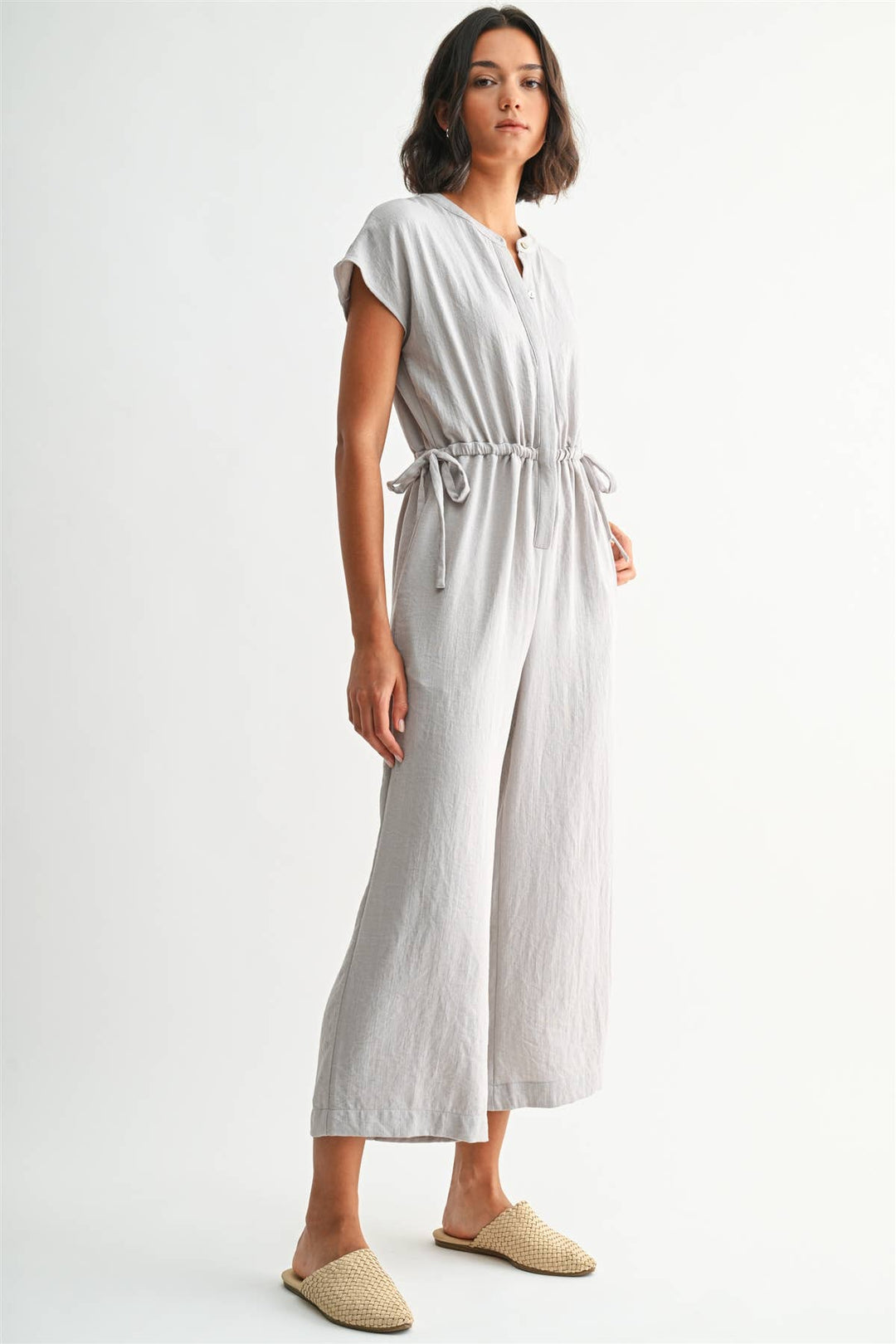 HIDDEN BUTTON SIDE TIE DETAIL JUMPSUIT