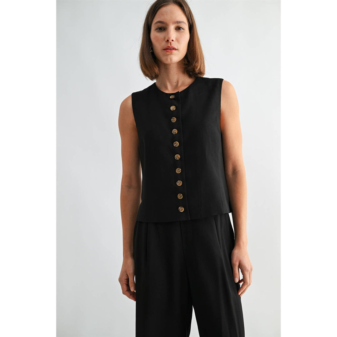 Crew Neck Crop Vest in Black