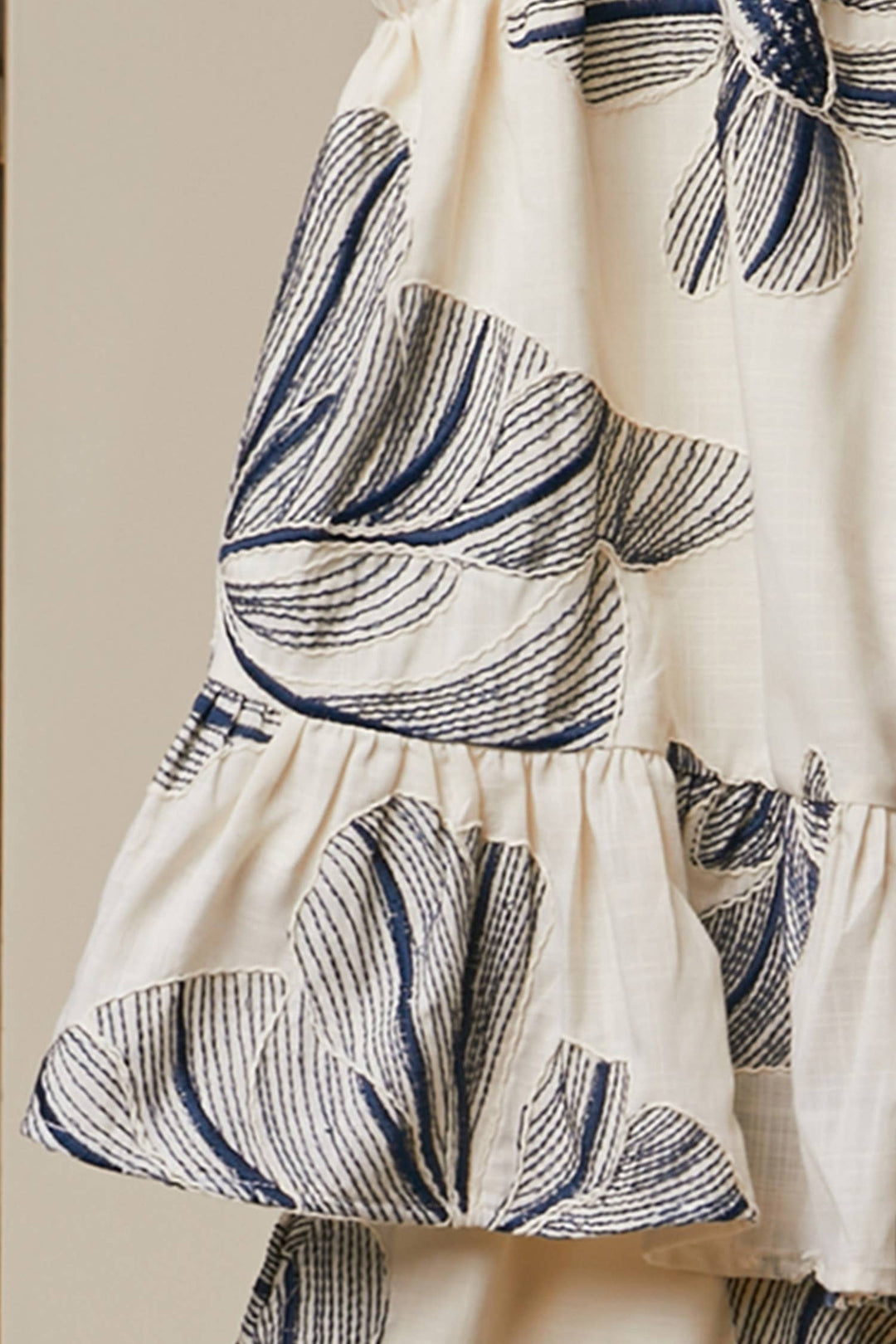 Floral Print Tie-Shoulder Top in Navy &amp; White