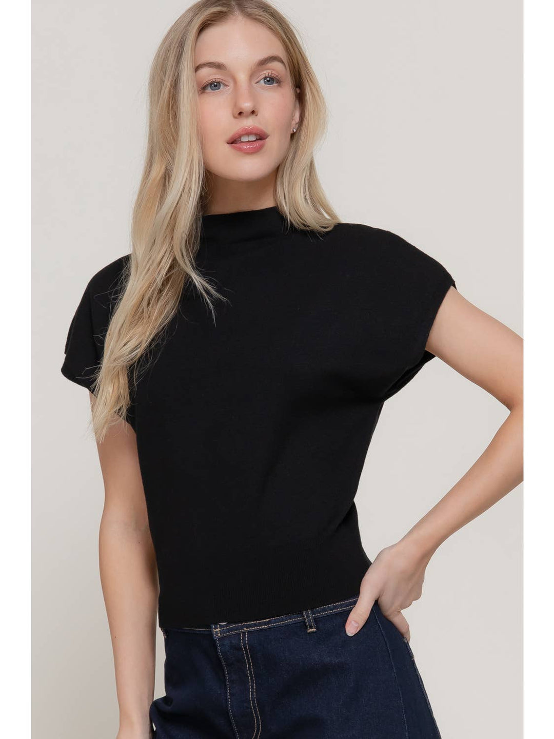 Cap Sleeve Mock Neck Sweater Top