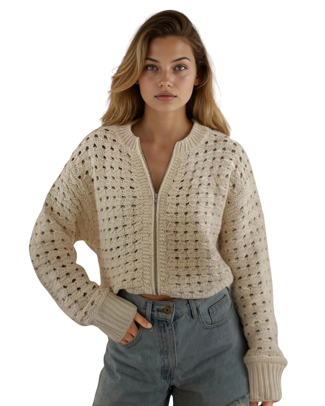 Open Knit Cardigan Sweater