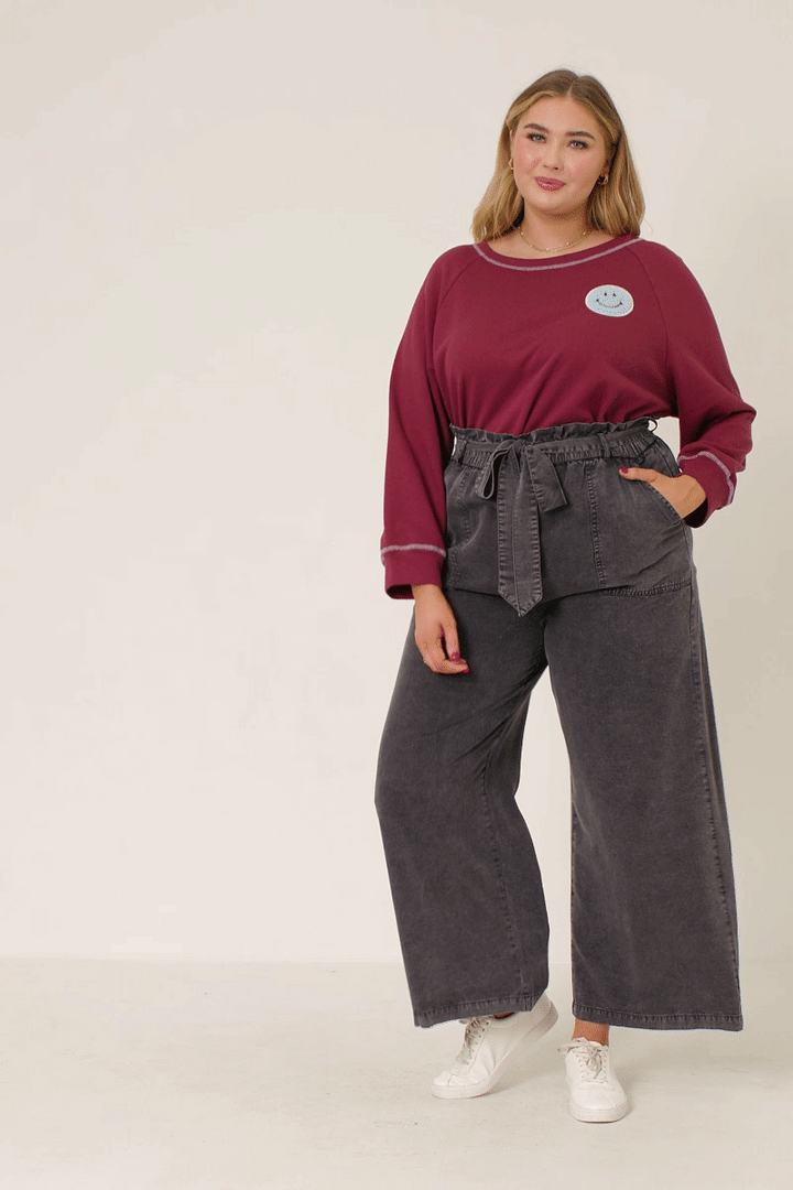 Womens Garment Dyed Tencel Wide Leg Pant