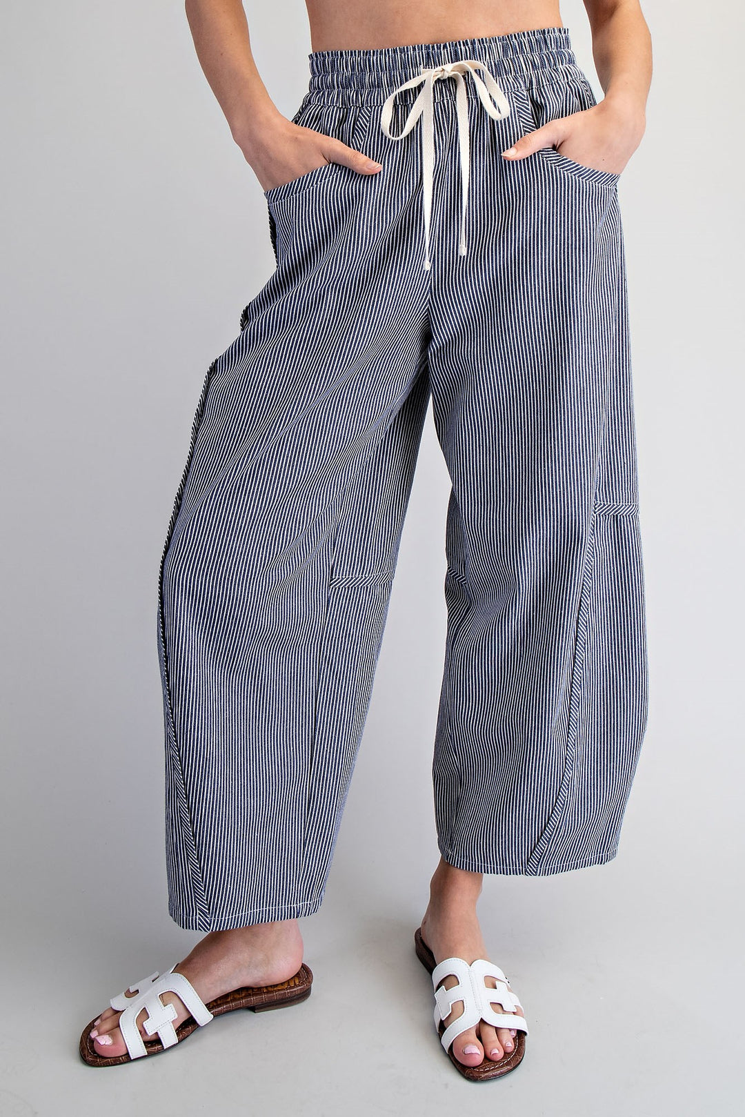 Striped Relaxed Fit Barrel Pants