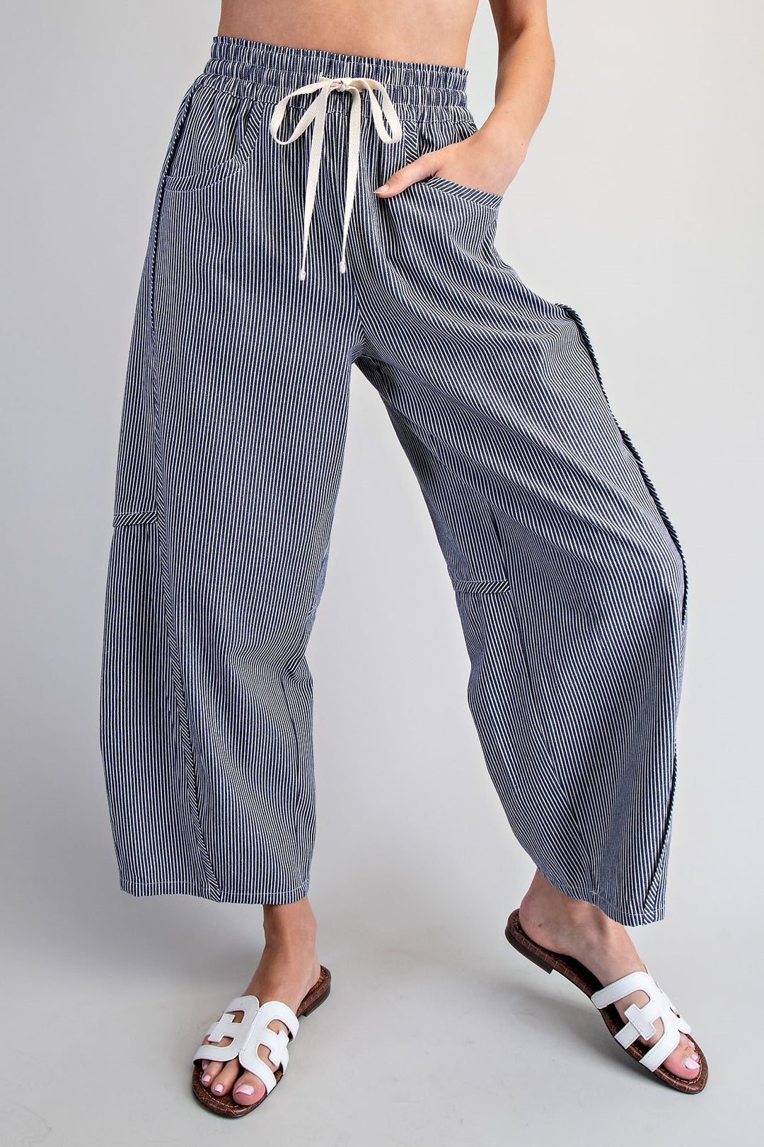 Striped Relaxed Fit Barrel Pants