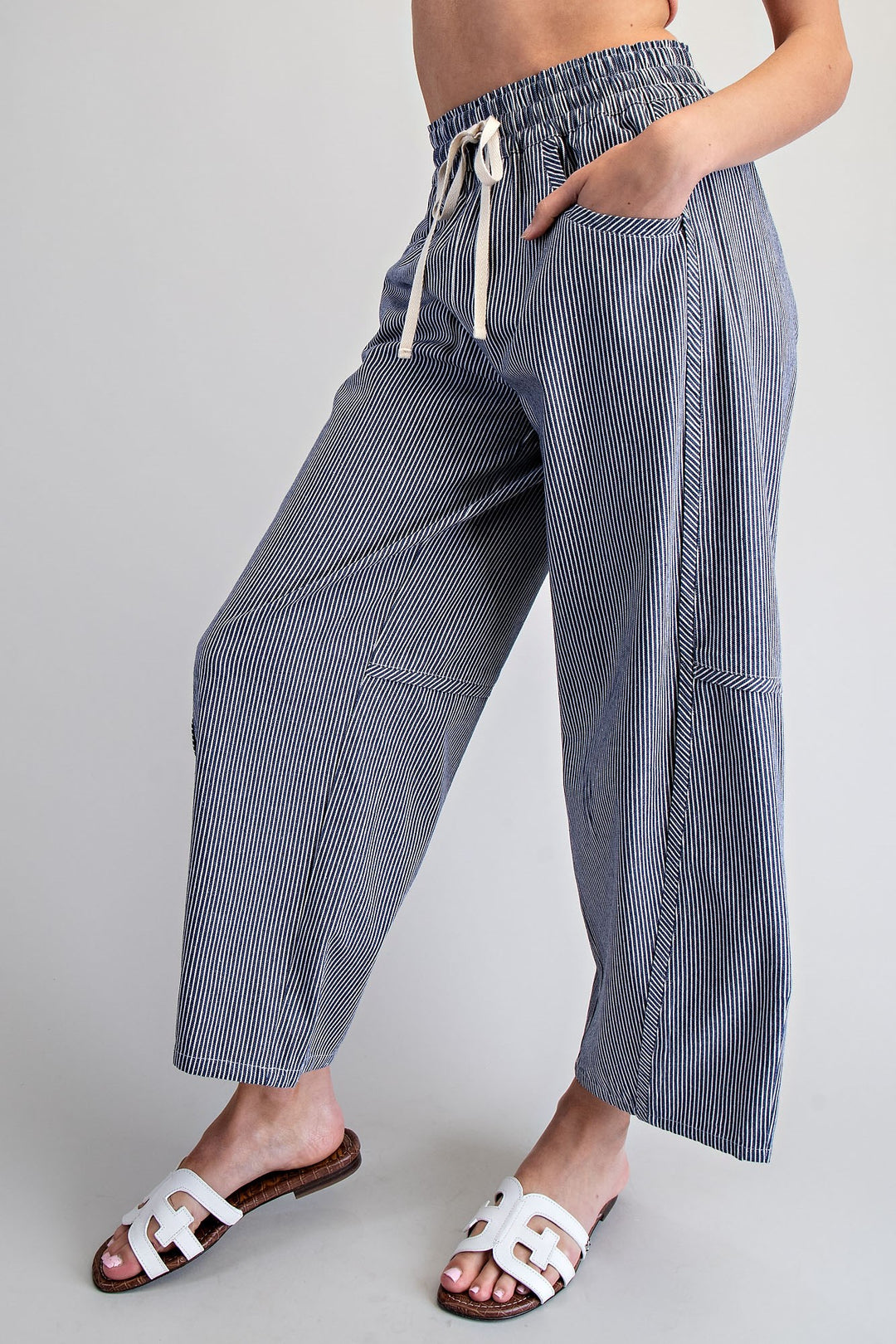 Striped Relaxed Fit Barrel Pants