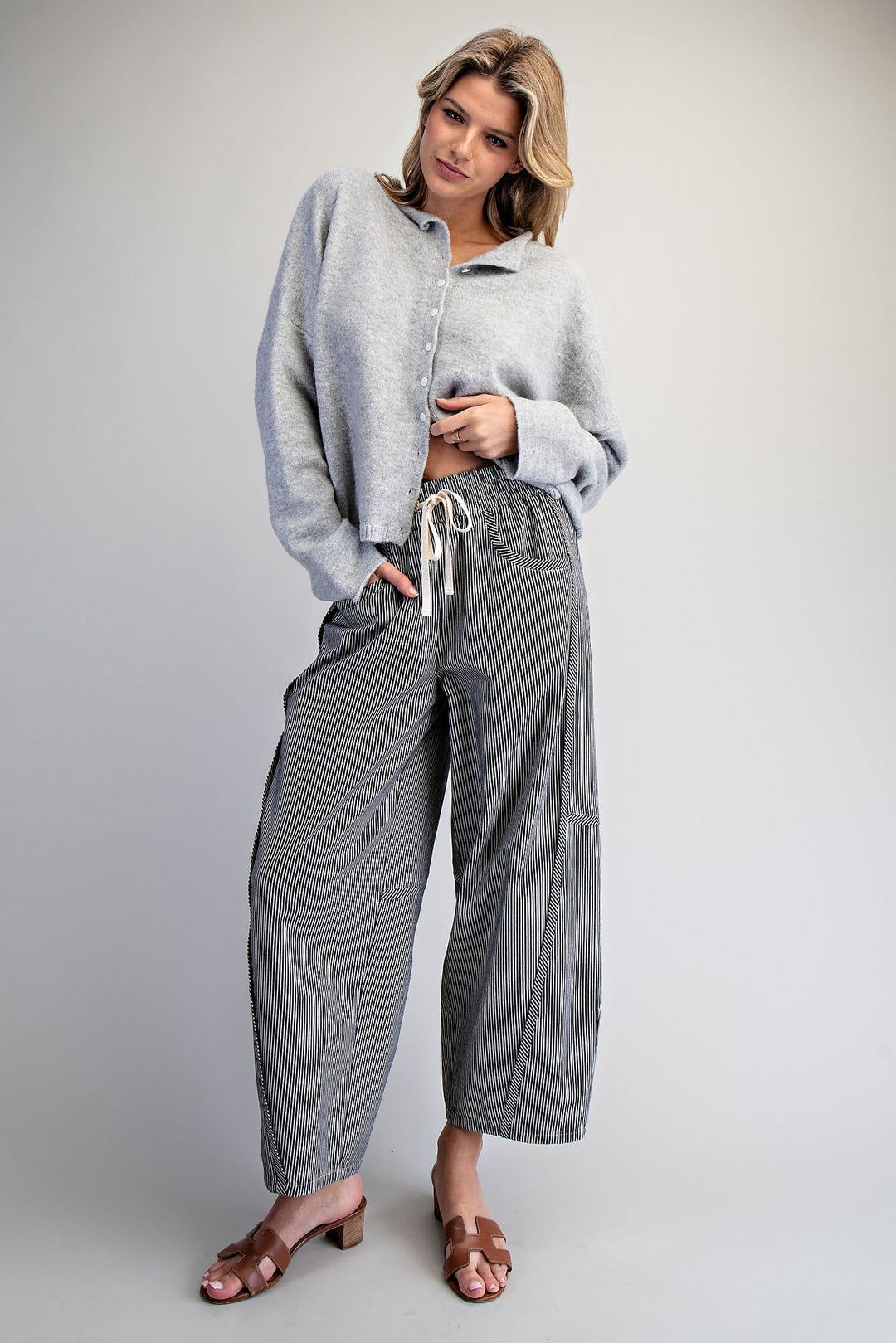 Striped Relaxed Fit Barrel Pants
