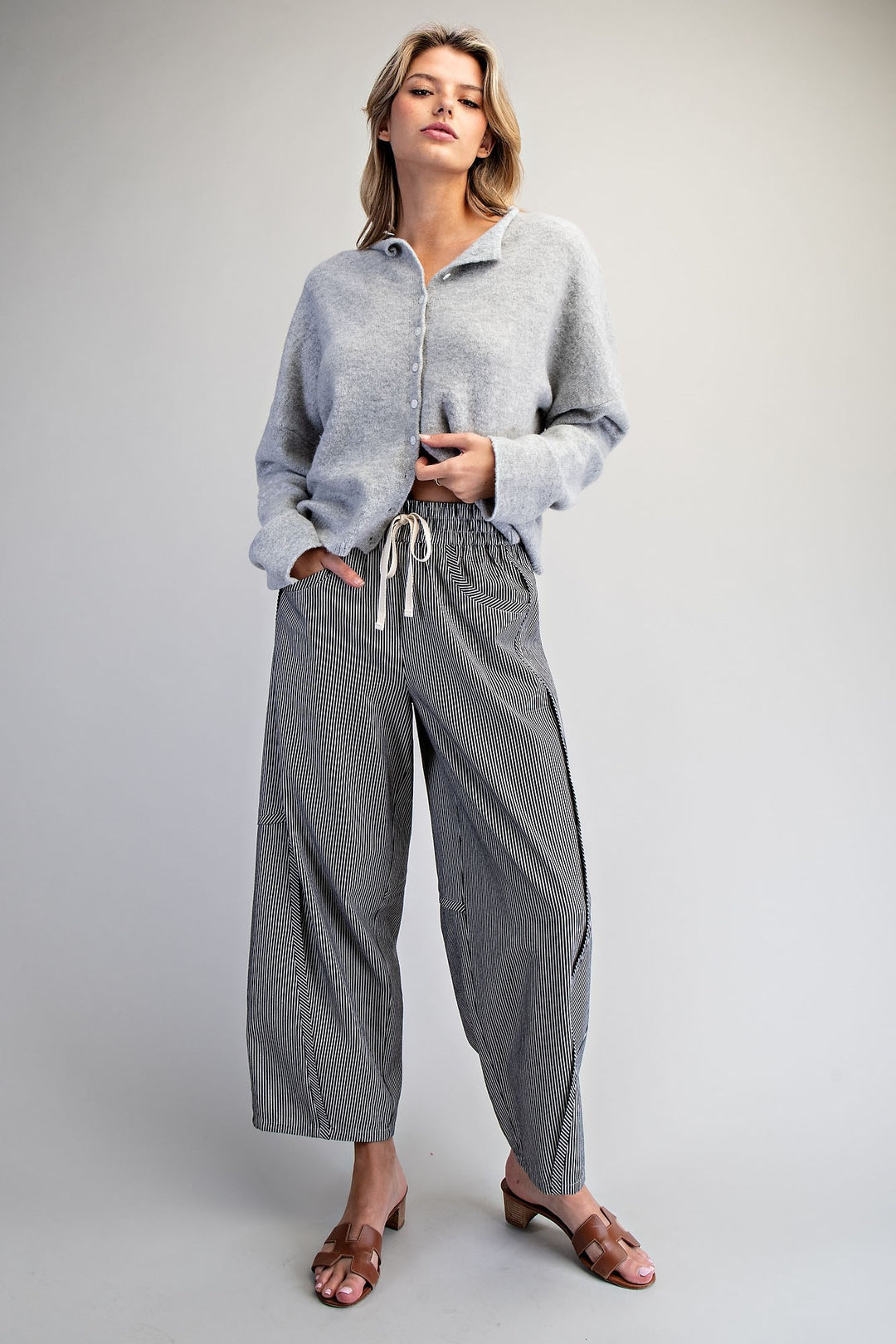Striped Relaxed Fit Barrel Pants