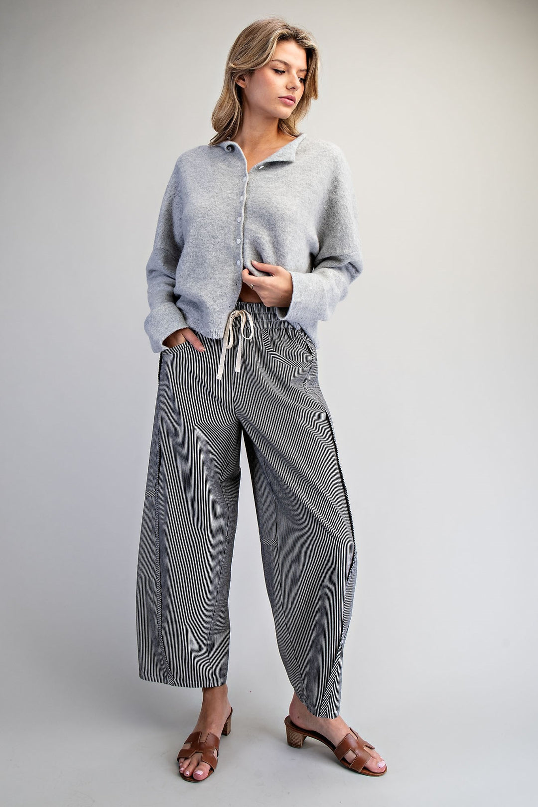 Striped Relaxed Fit Barrel Pants