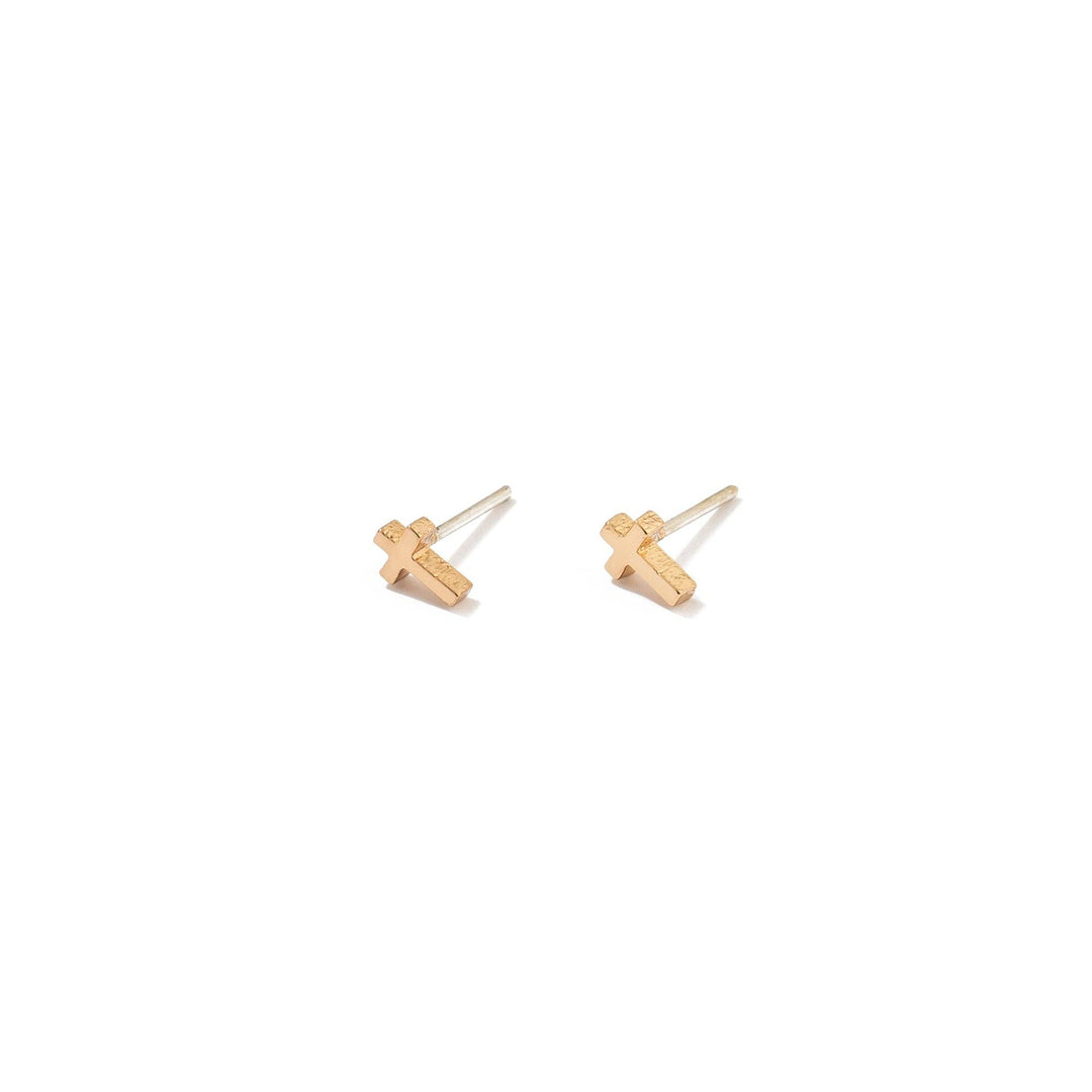 24K Gold Dainty Cross Studs
