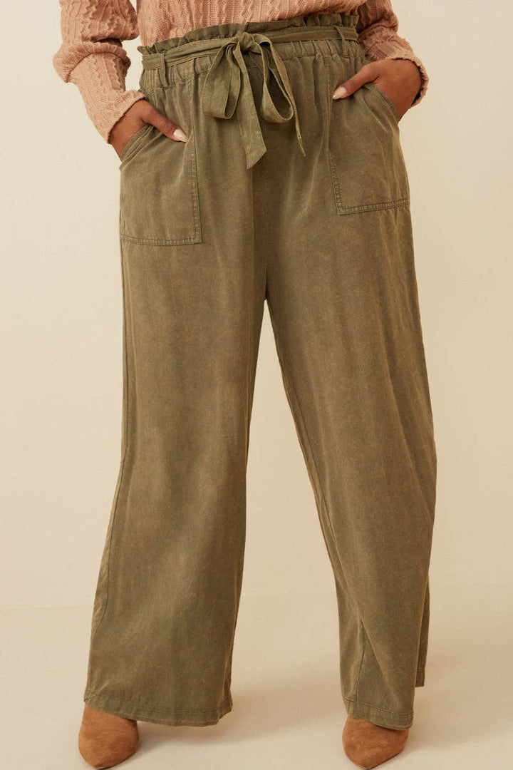 Womens Garment Dyed Tencel Wide Leg Pant