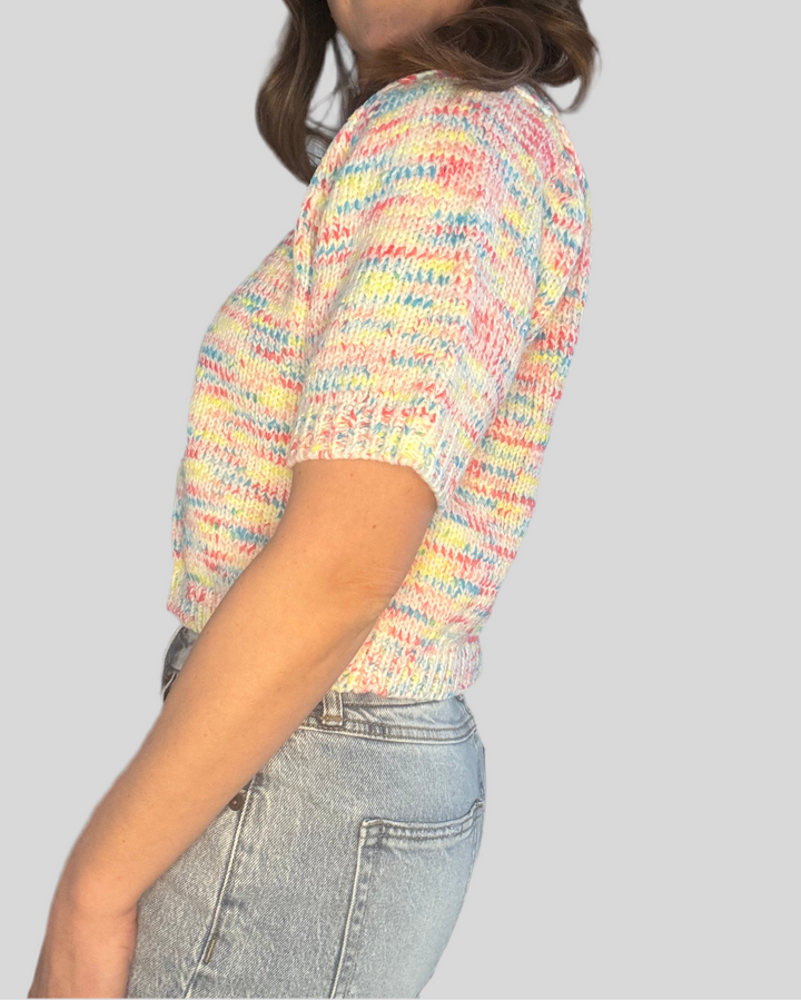 Multi-color Short Sleeved Knit Sweater