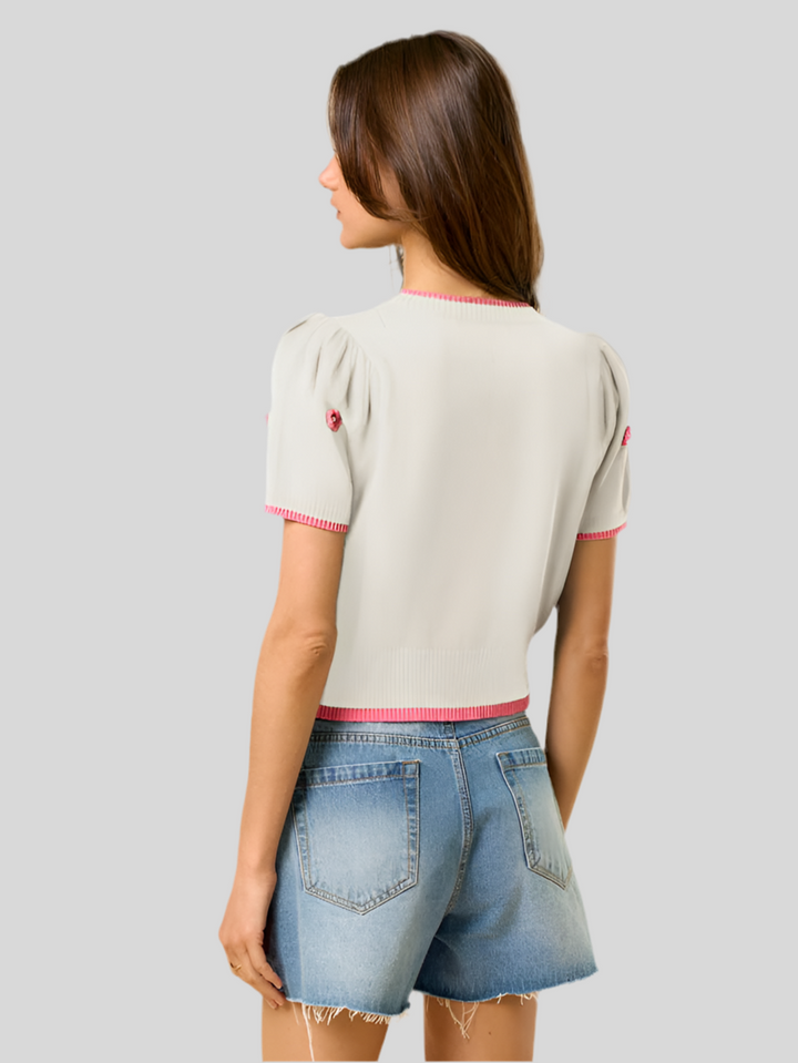 Pink &amp; White Short Sleeve Sweater