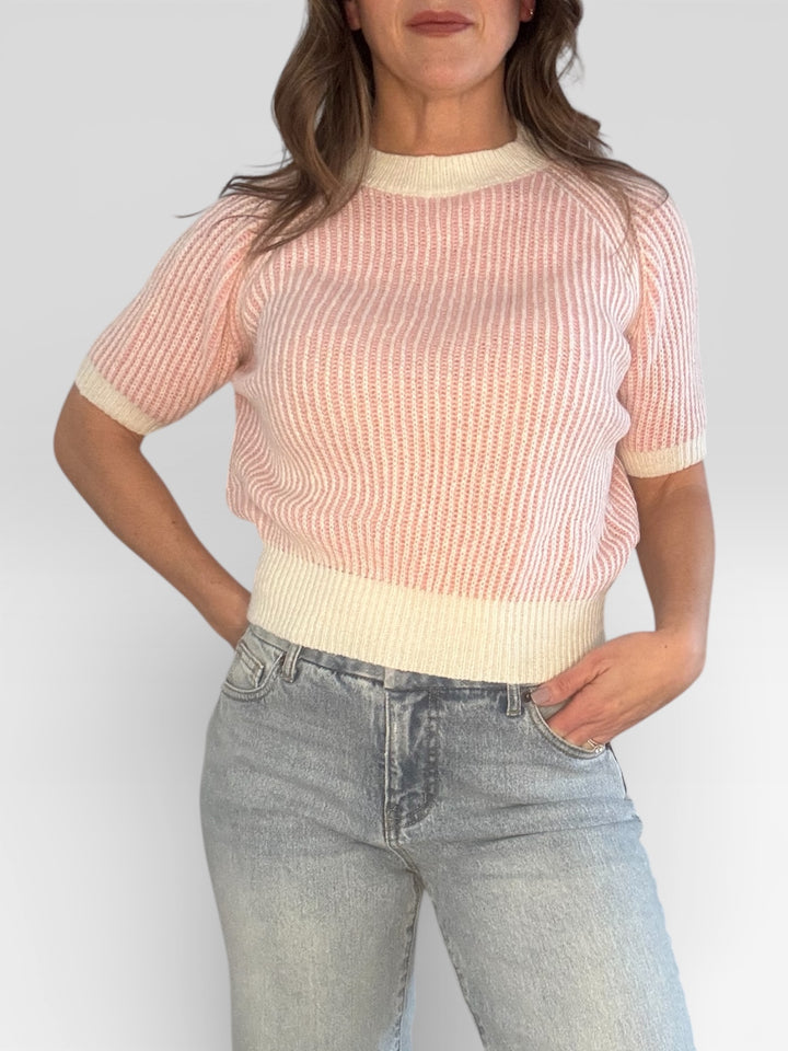 Pink Short Sleeved Ribbed Sweater