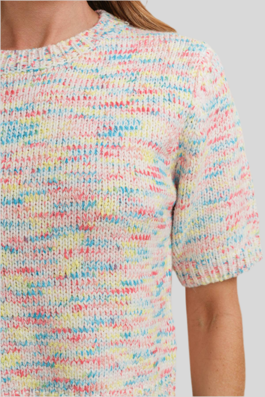 Multi-color Short Sleeved Knit Sweater