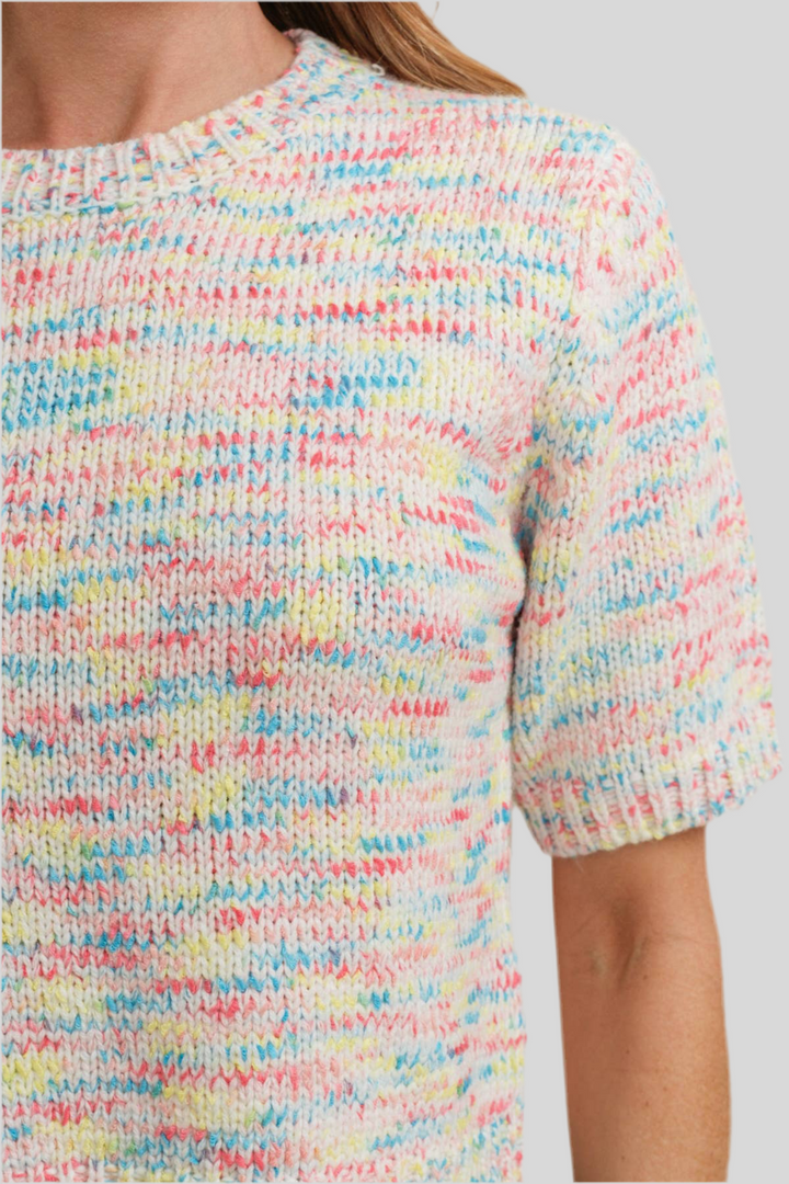 Multi-color Short Sleeved Knit Sweater