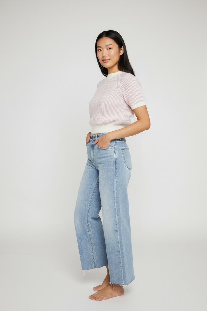Pink Short Sleeved Ribbed Sweater