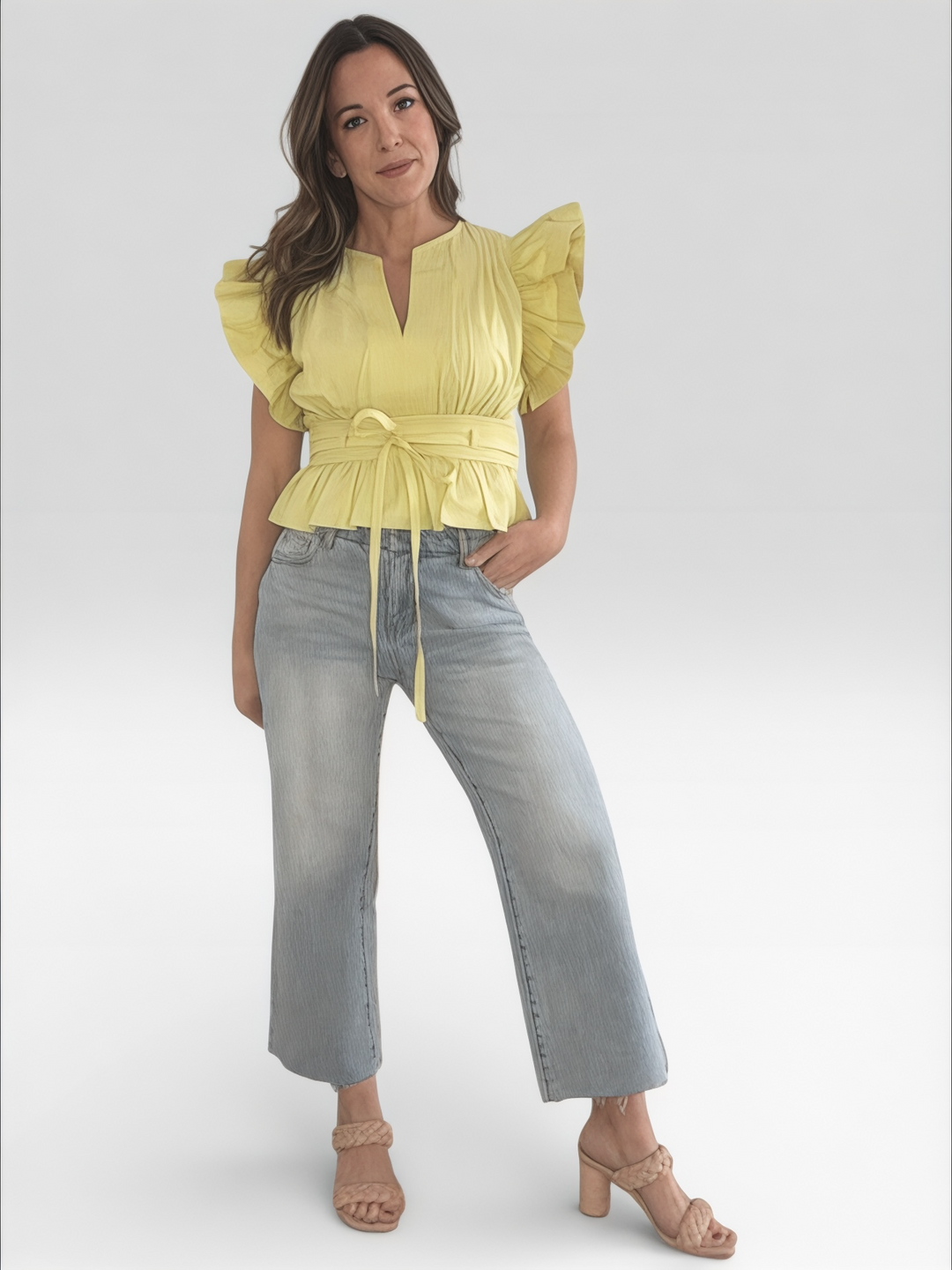 Flutter Sleeve Peplum Poplin Top