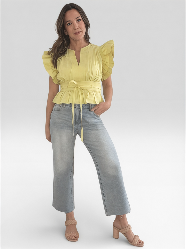 Flutter Sleeve Peplum Poplin Top