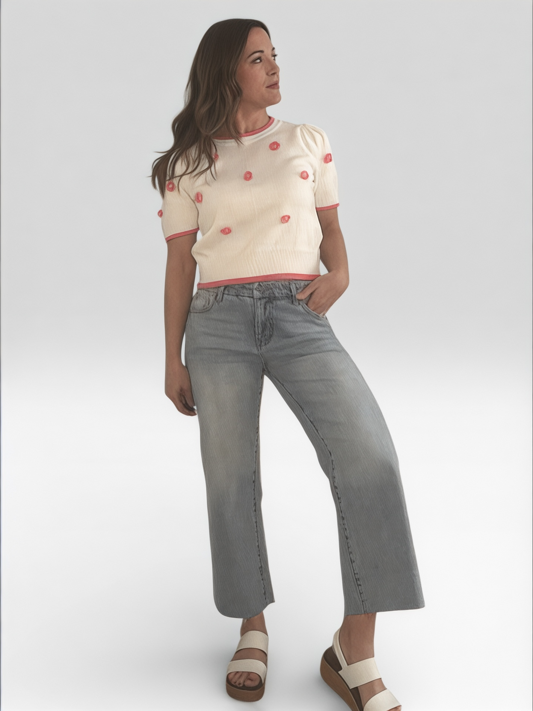 Pink &amp; White Short Sleeve Sweater