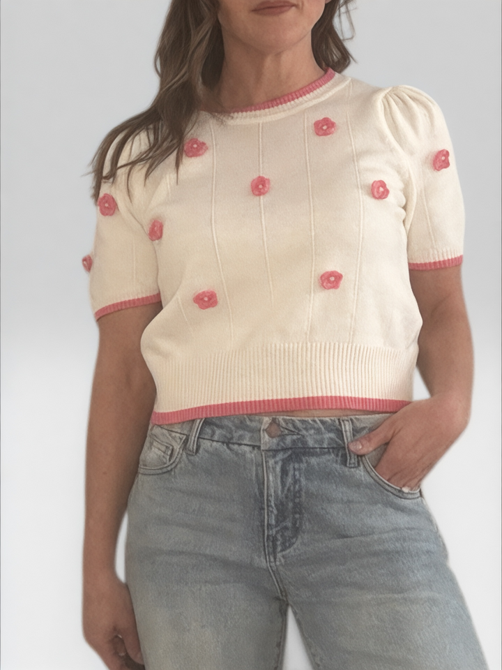 Pink &amp; White Short Sleeve Sweater