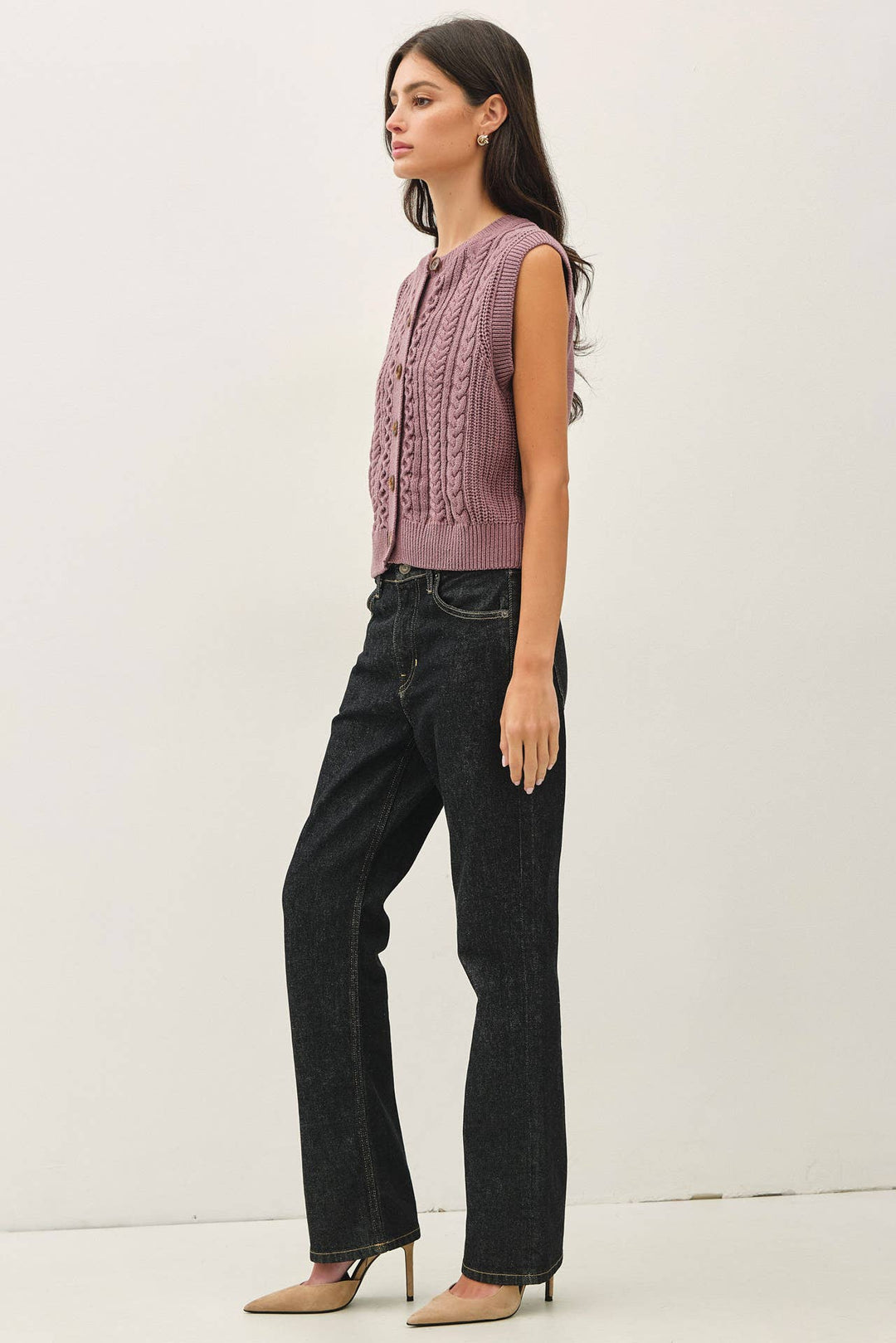 Classic Cable Knit Button Up Sweater Vest